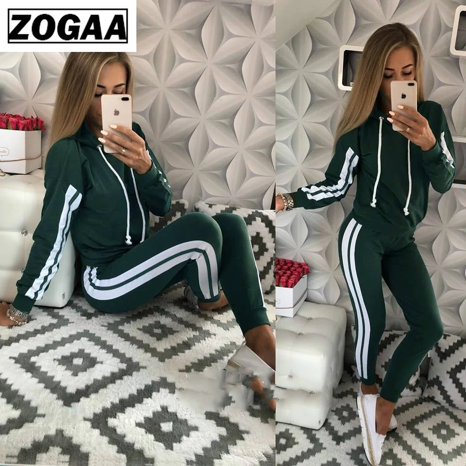 ZOGAA Для женщин Повседневное спортивный костюм из двух предметов комплект Slim Fit 2
