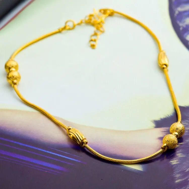 MxGxFam ( 17 cm+ 4 cm ) Small Snake Beads Bracelets Anklets Jewelry For Women Pure Gold Color Allergy Free | Украшения и