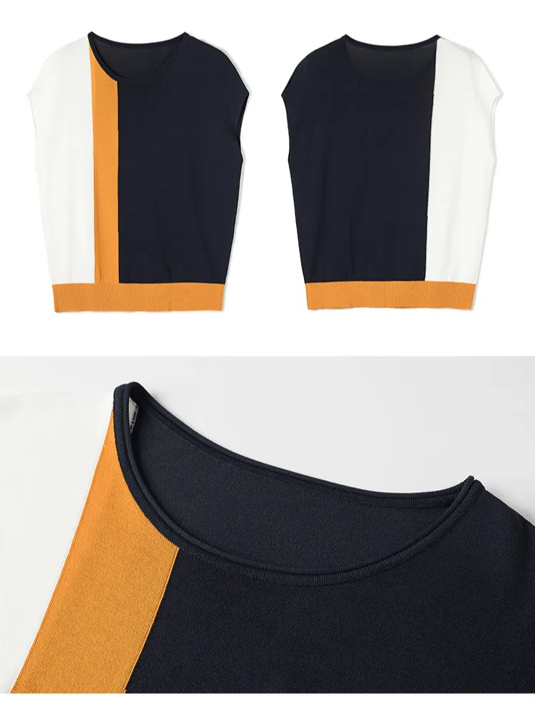 

Suvance Summer Office Lady Knitted O Neck Patchwork Sweater Short Sleeve Size S-xl Loose Women Pullover Jl-aym1932