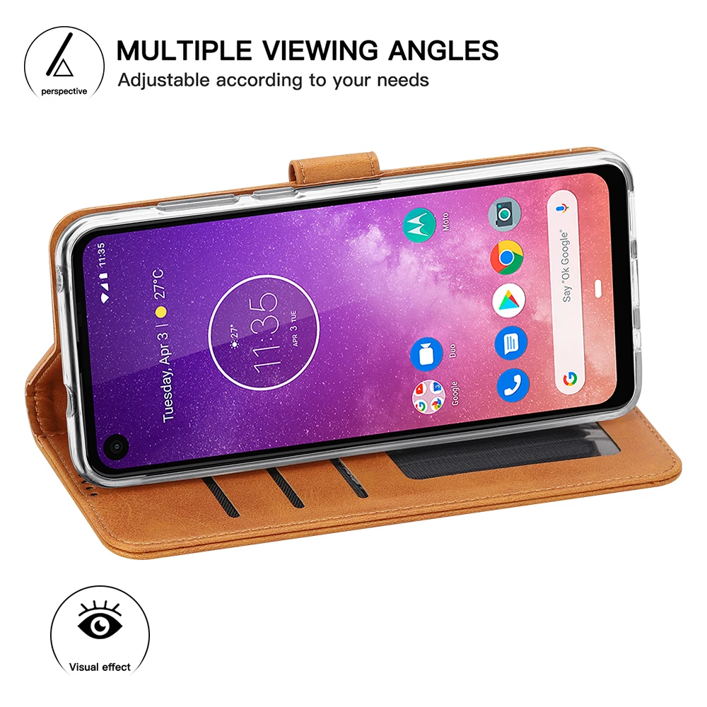 Роскошный чехол из натуральной кожи для Motorola Moto One Vision, откидной Чехол-кошелек с держателем для карт, простой чехол-подставка
