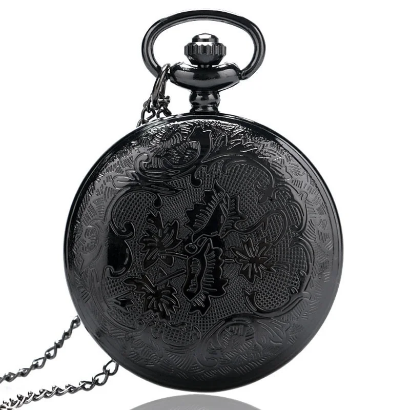 Classical Vintage Black Roman Number Pocket Watch Stainless Steel Case Design Gold Dial Quartz Necklace Watches Gifts New | Наручные часы