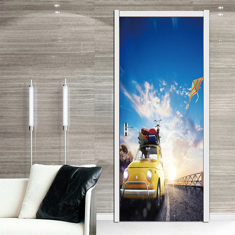 

2pcs/set Cloud Car kite Door Stickers Landscape Style Wallpaper Bedroom Living Room Waterproof Decals Home Decor