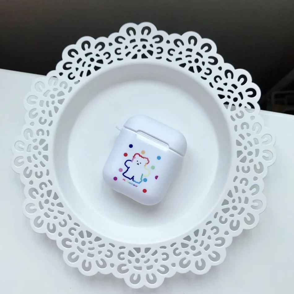 Polka bear Чехол для AirPods 1/2, милый мультяшный Радужный медведь, разноцветный цветочный узор, чехол для наушников s для Apple Airpods 2, Мягкий защитный чехол - Цвет: Polka bear