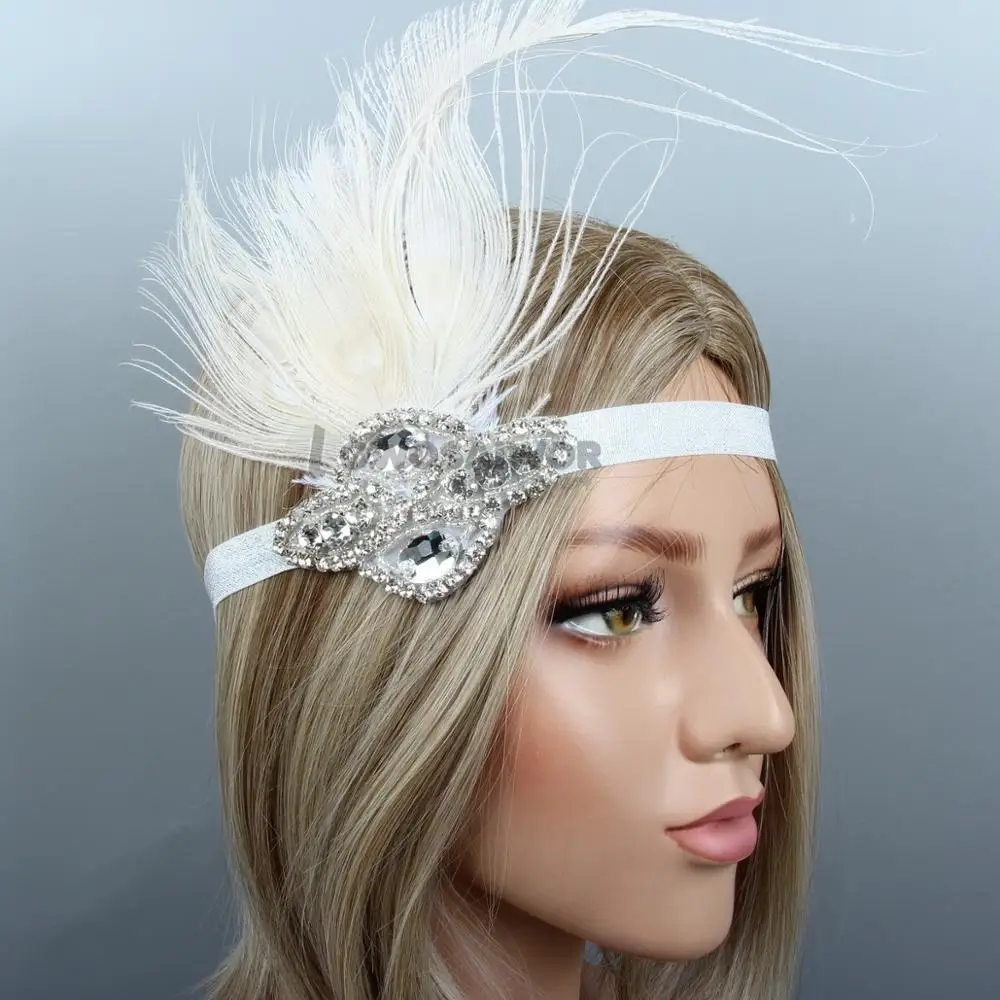 

Новое поступление, аксессуары для волос с кристаллами Грейт Гэтсби, головной убор, перо, винтажный головной убор, Flapper, свадебные украшения д...