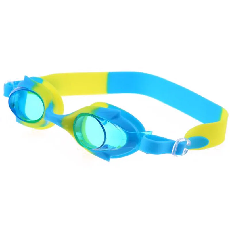 Blue Yellow Силиконовые очки для плавания с мультяшными рыбками, детские очки для плавания, плавания в бассейне, дайвинга, плавания, водных видов спорта, красочные водонепроницаемые противотуманные очки - Цвет: Blue Yellow