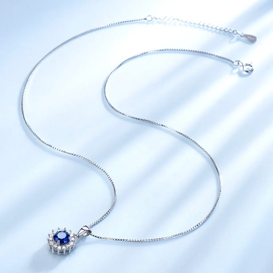 UMCHO Luxury Real 100% 925 Silver Jewelry Created Nano Sapphire Necklaces &amp Pendants For Women Engagement Gifts With Box Chain |
