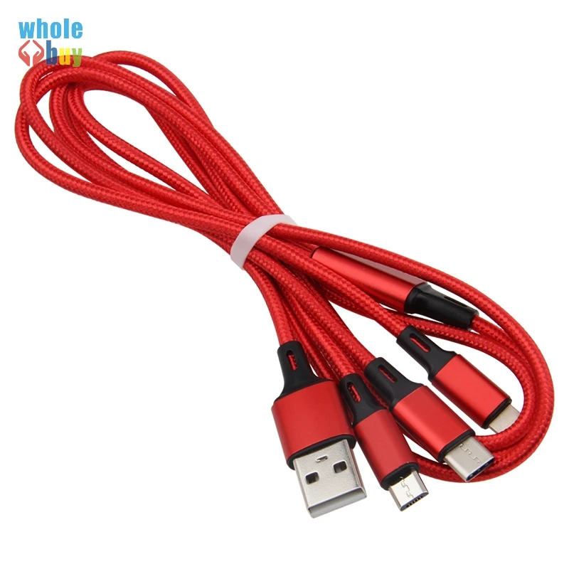 100 шт./лот нейлоновая плетеная ткань 3 в 1 USB Type C Micro 5pin 8pin кабель для быстрой зарядки