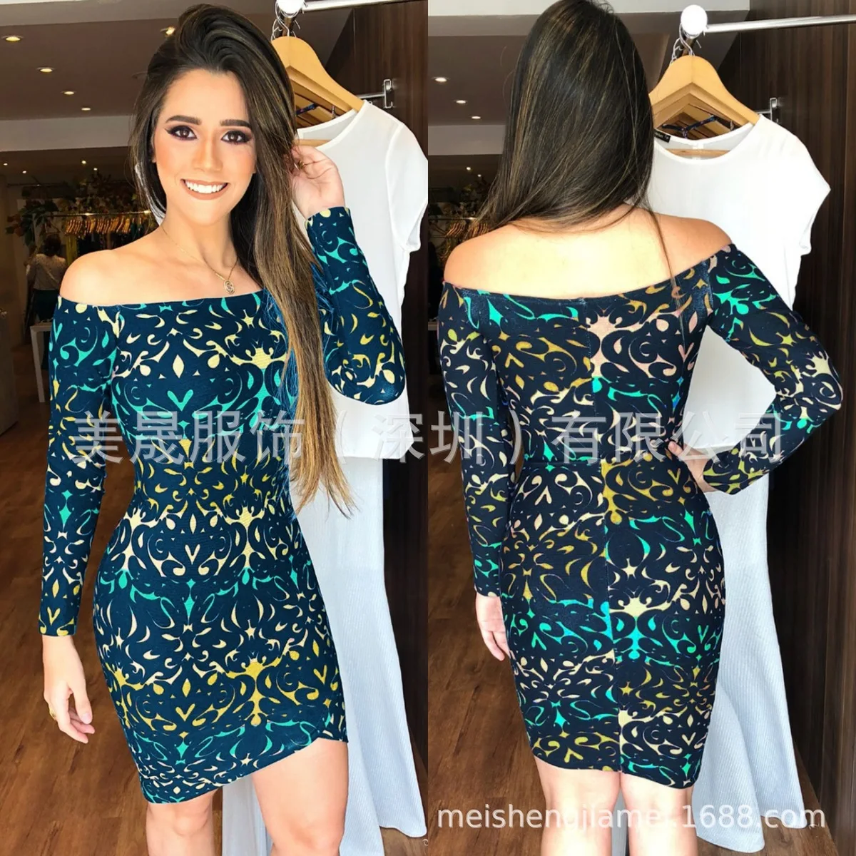 2018 Новое поступление Для женщин Printed Sheath платья с открытыми плечами одежда