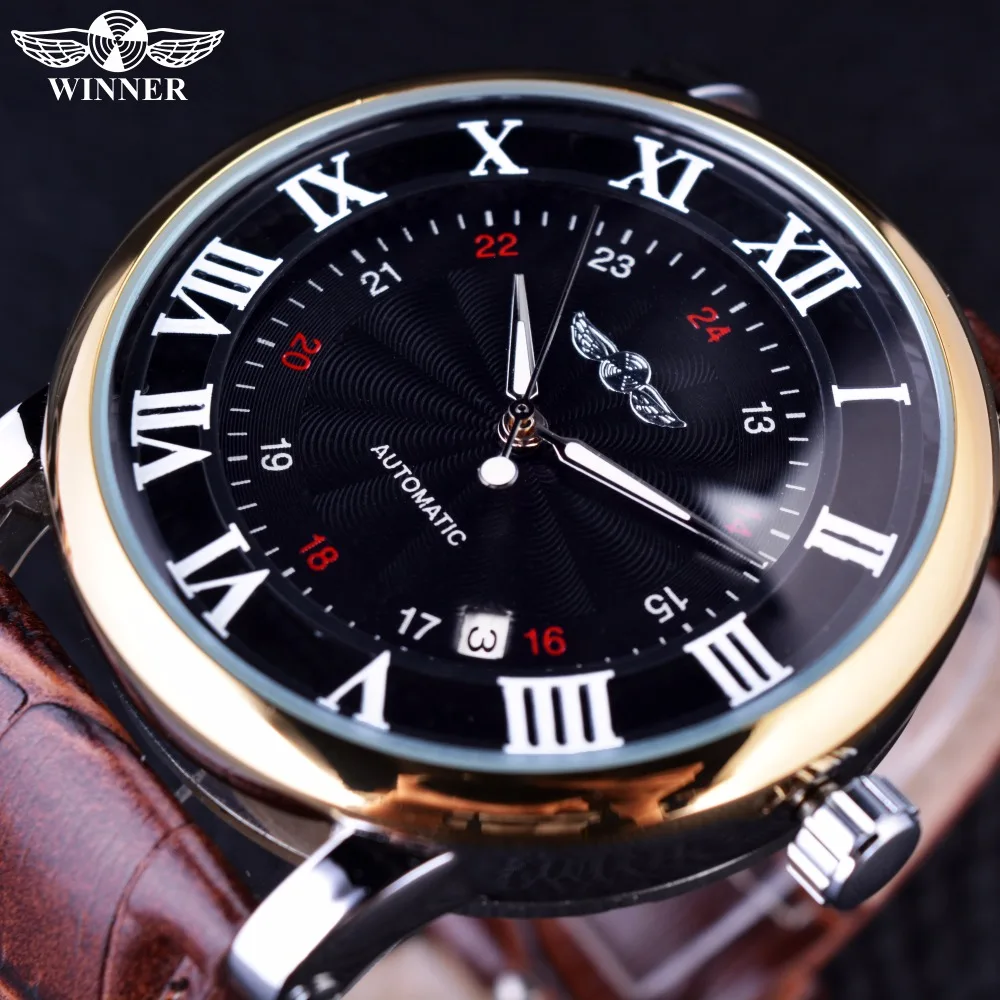 

Winner 2016 Gentlemen Series Golden Bezel Calendar Business Fashion Design Watch Men Top Brand Luxury Automatic Male Wrist Watch