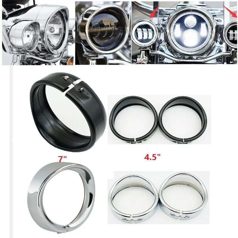 

7" Motor H4 LED Headlight Trim Ring Bezel Visor 4.5" led Fog light Motorcycle lamp Trim Ring For Touring Street Glide FLH