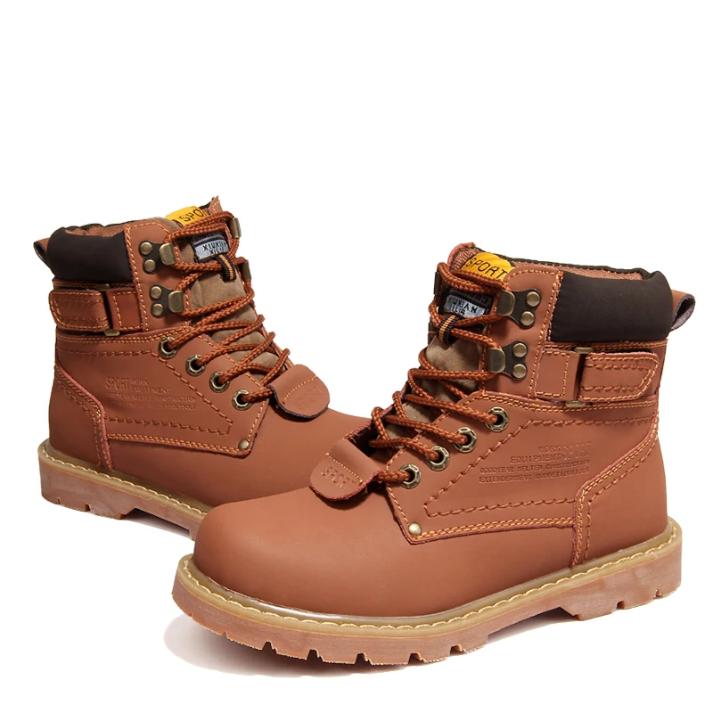 Мужские ботинки высококачественные теплые зимние на меху Рабочая кожаная обувь