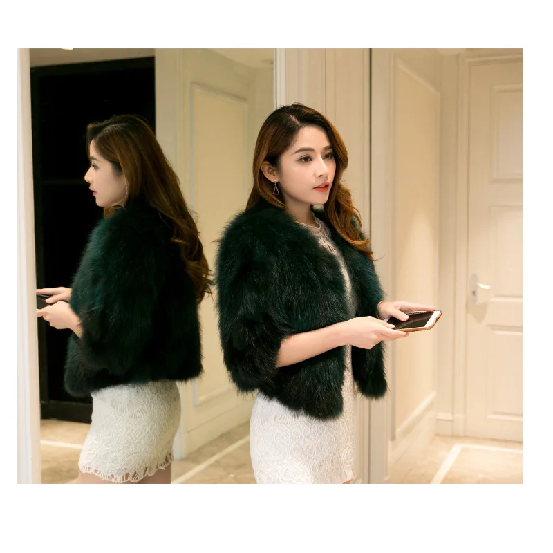

High Quality Real Raccoon Fur Jackets Women's O neck 3/4 Sleeve Real Fur Coats Outerwear Elegant Ladies Fur Leather Jacket