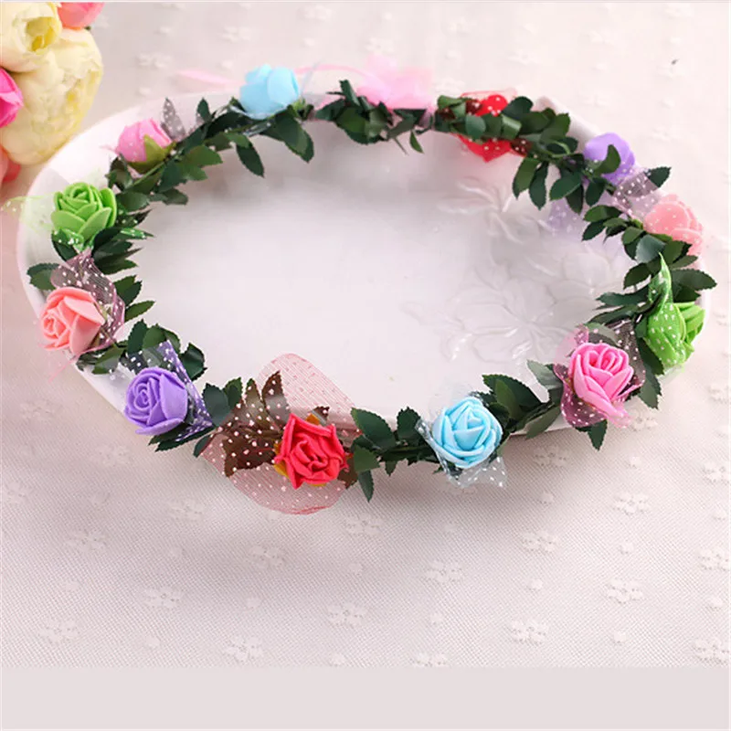 

Handmade Floral Crown Artificial Rose Flower Hairband Accessory with Adjustable Ribbons for Party Prom