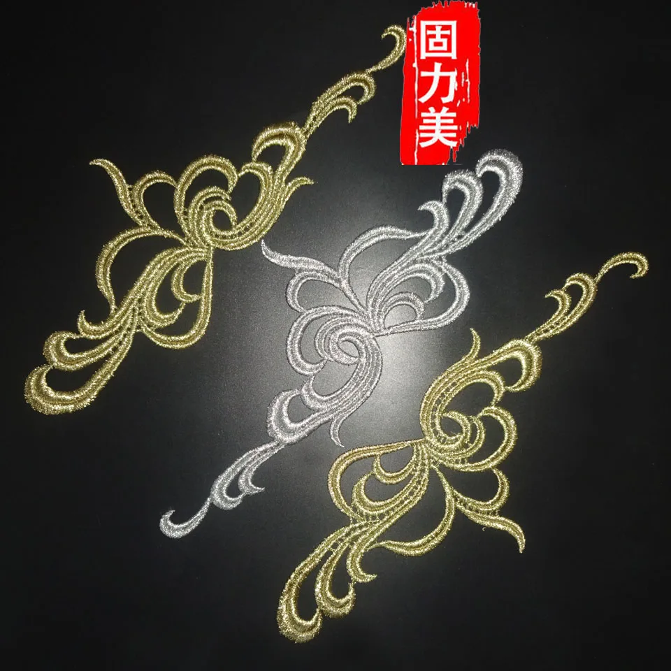 2pair gold silver red black off white embroidered lace applique | Дом и сад