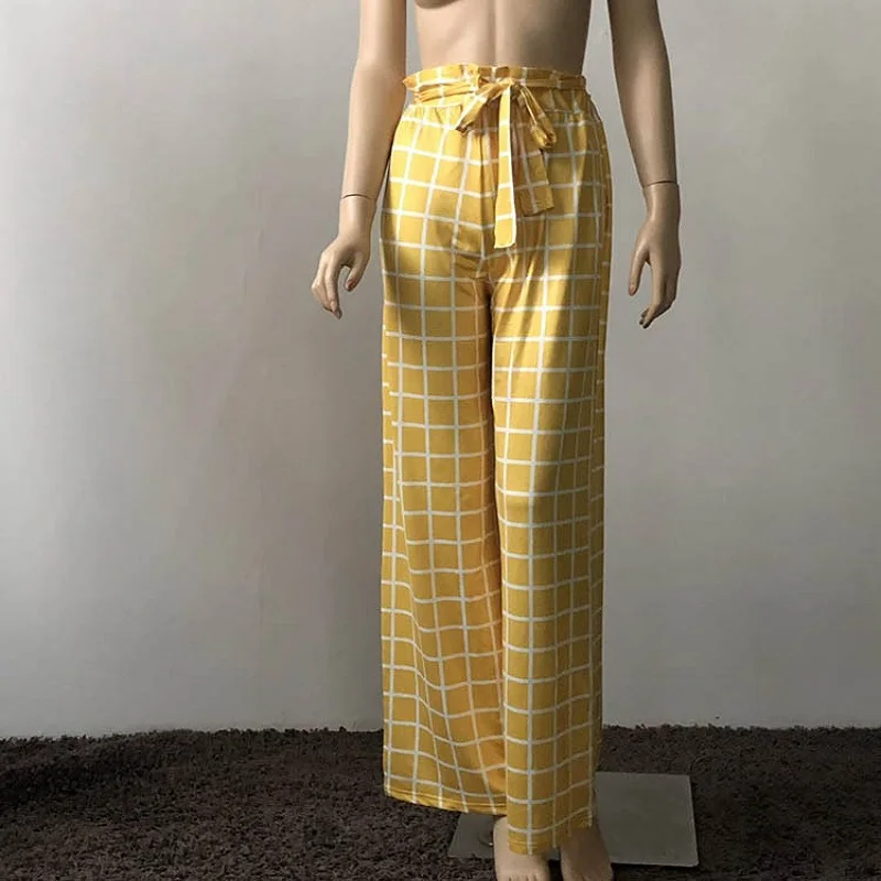Женские брюки в клетку с широкими штанинами и высокой талией | Женская одежда