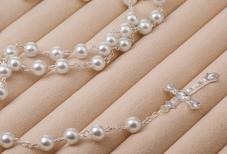 Поставки новые популярные мода 2 Слоя pearl Религиозных крест бусы Христианской