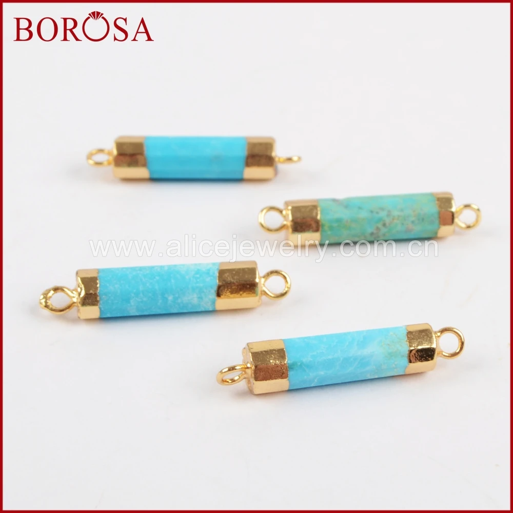 BOROSA 5 шт. 100% естественный голубой Хаулит точка граненый соединитель золотой цвет