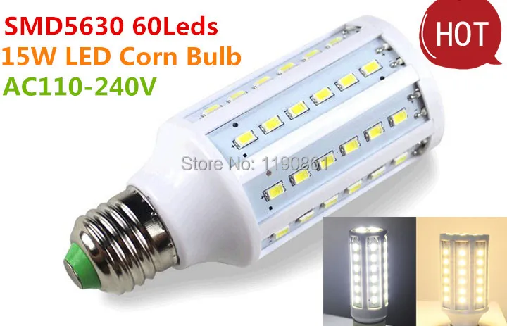 

15W led corn bulb lamp E27 60 SMD 5630 1500lm 110V- 240V energy saving ROHS&CE indoor light Free shipping 4pcs/lot