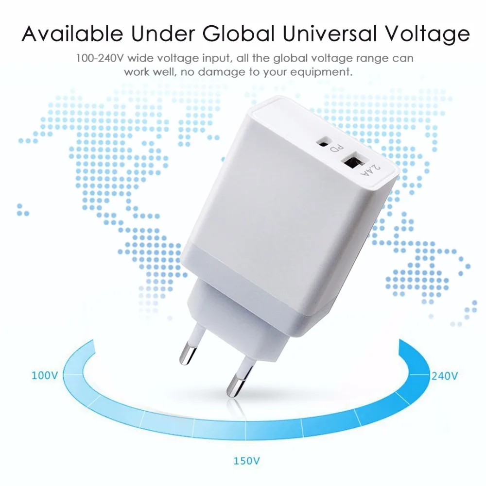 Ультрабыстрый умный зарядный адаптер SOONHUA 2.4A QC3.0 USB PD Type C 30 Вт настенное дорожное