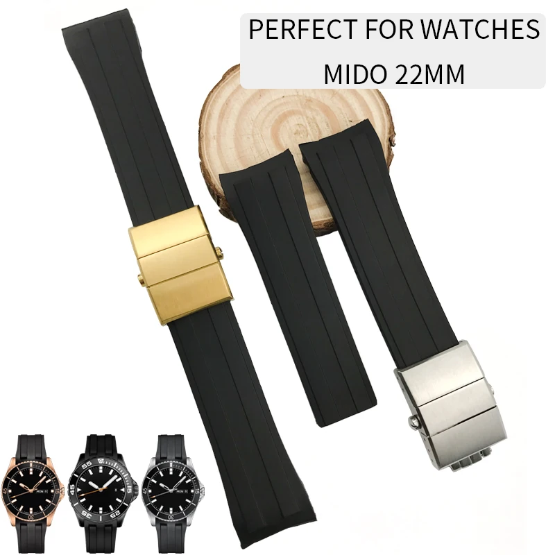 

22mm Rubber Silicone Watch Strap Waterproof Sport Folding Buckle Replacement Watchband Special for Mido SeriesWatch Accessories