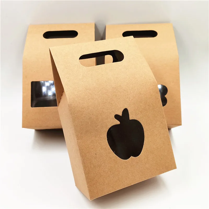 10 шт./лот Apple в форме сердца полые ПВХ окна крафт бумага коробка подарочная