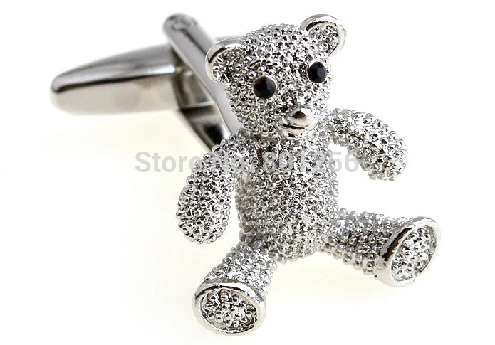 

Promotion!! Teddy Bear Cufflinks silver color fashion novelty animal design copper material free shipping