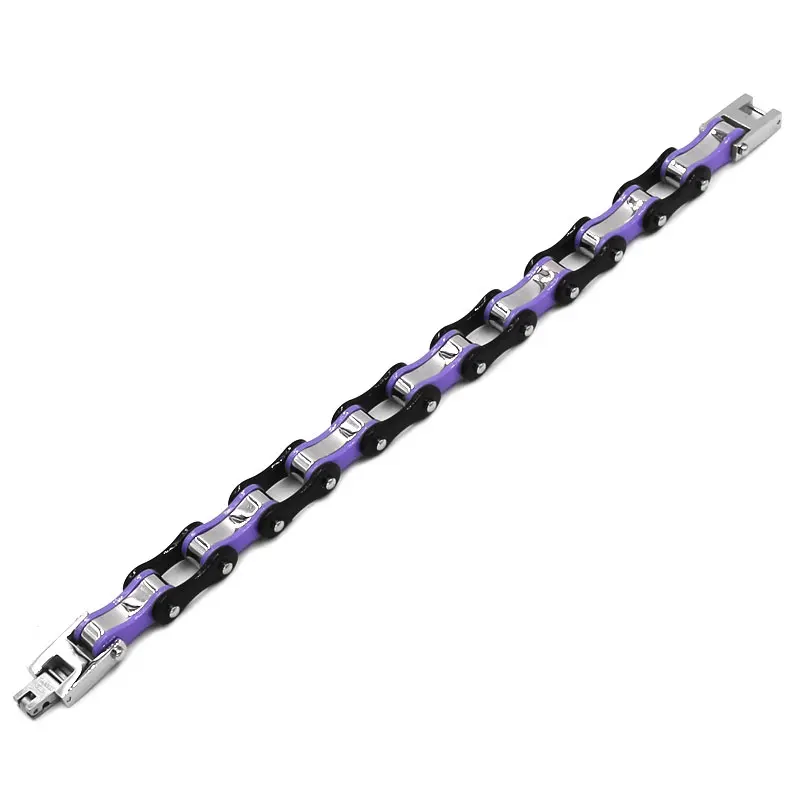 Браслет для мотоцикла из нержавеющей стали с кристаллами фиолетового и черного