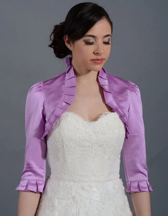 На Заказ 3/4 рукав атласная Оборками свадебный Края куртки женщины куртка