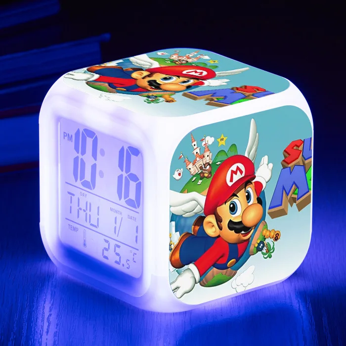 Игра Super Mario Bros 7 цветов светодиодный Будильник ночная красочная игрушка