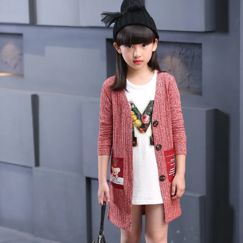 Новинка 2017 года продаж осень модная одежда для девочек вязаный кардиган свитер