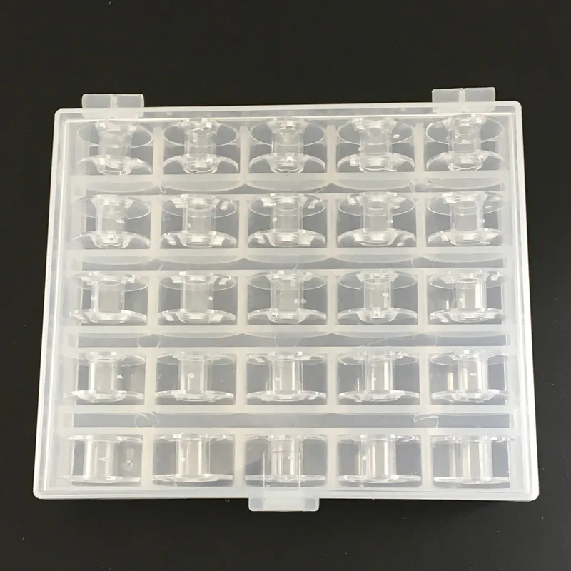 Коробка с 25 прозрачными пластиковыми пустыми катушки для швейных машин