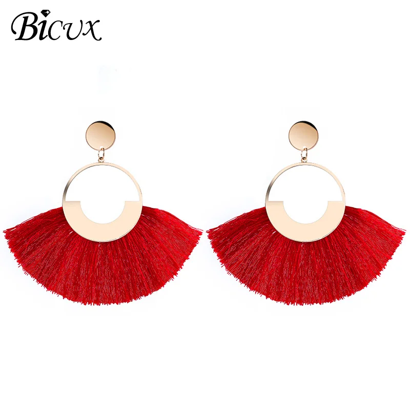 BICUX женские серьги с кисточками модные эффектные Za 2019 Boho большой золотой помпон