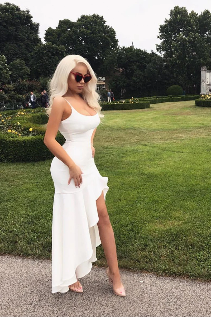 

New Sexy Strap Beach Summer Dress Sundresses Vintage Maxi Dress Robe Femme Boho Casual Women Split Long Dresses Irregular Ruffle