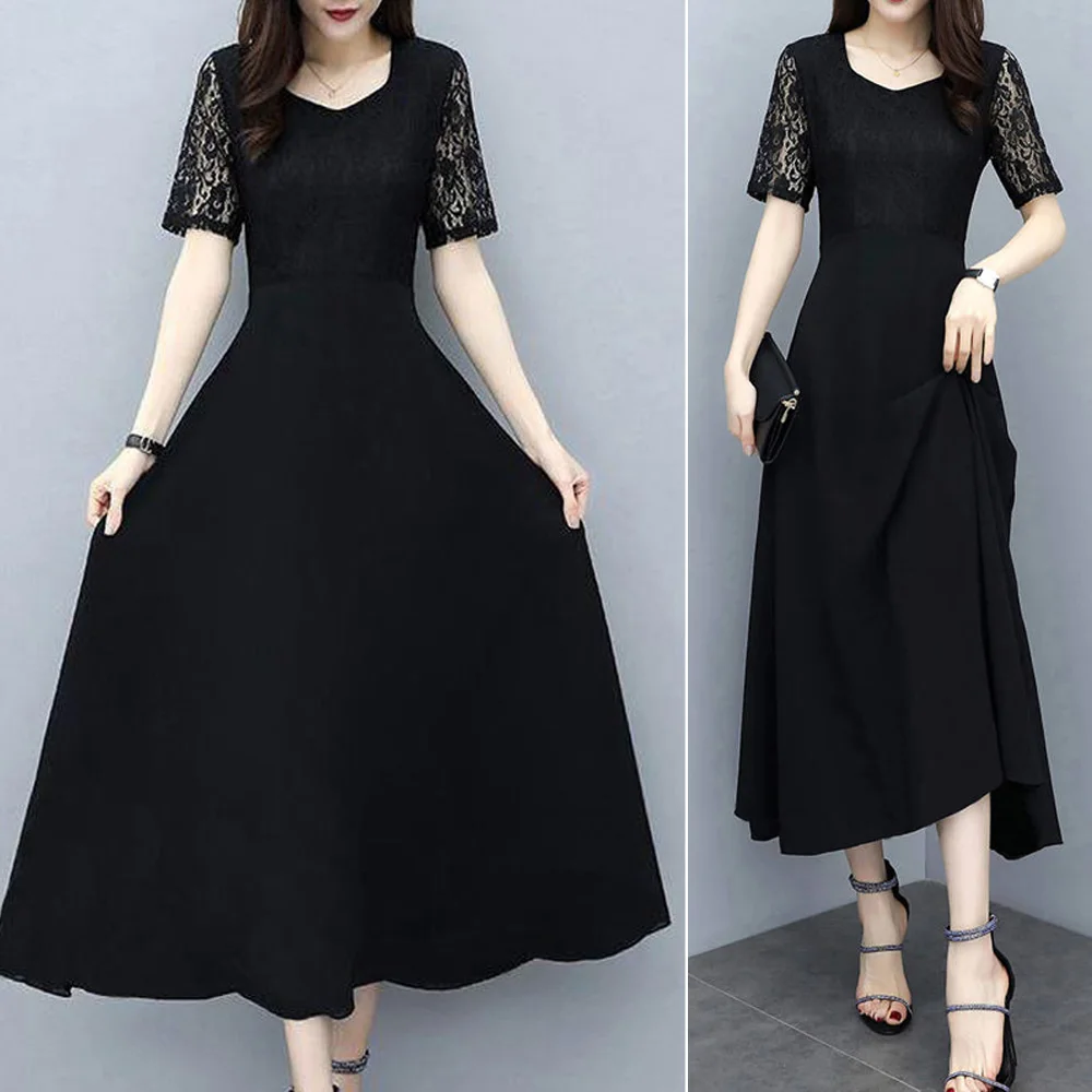 Женское платье Дамское летнее кружевное модное вечернее с короткими рукавами