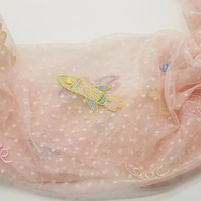 2019 New style light pink cartoon pig cute embroidery mesh lace fabric girl kid dress wear DIY hot sewing material 1 yard | Дом и сад