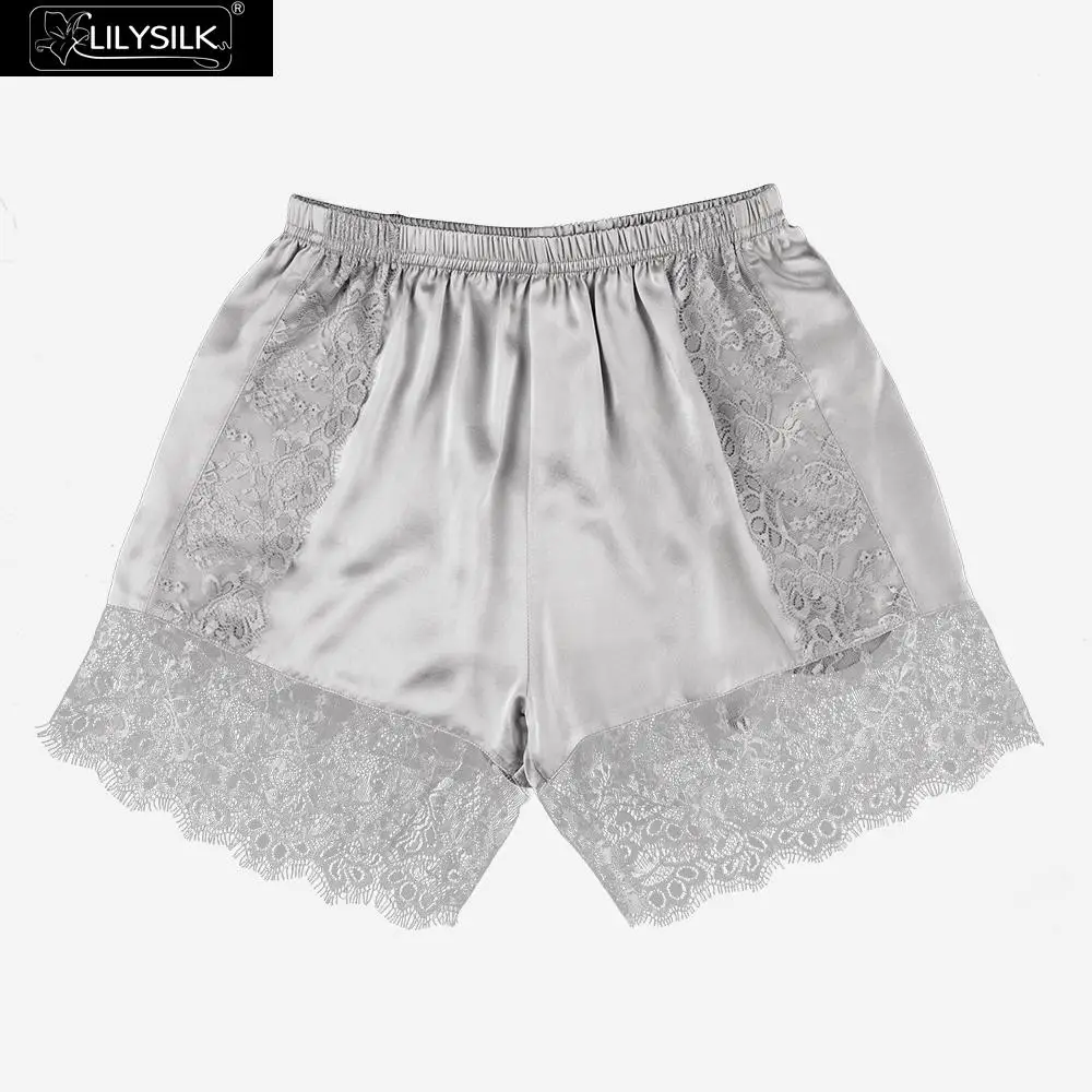 LilySilk шелковые трусы кружевные 19 Momme женские мягкие удобные милые Клубные модальные трусики нижнее белье трусы - Color: Silvergray