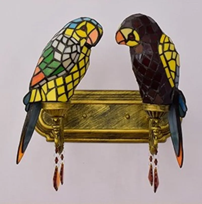 Stained Glass Double Parrots Wall Lamp Lighting Fixture modern Style Creative Bar Club Lobby Bedroom E27 base Led Light|led wall light|wall lightwall
