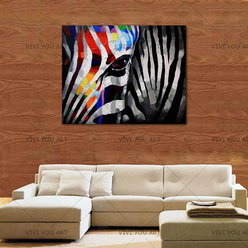 Милые Красочные Zebras Картина на холсте большая акриловая текстурированная