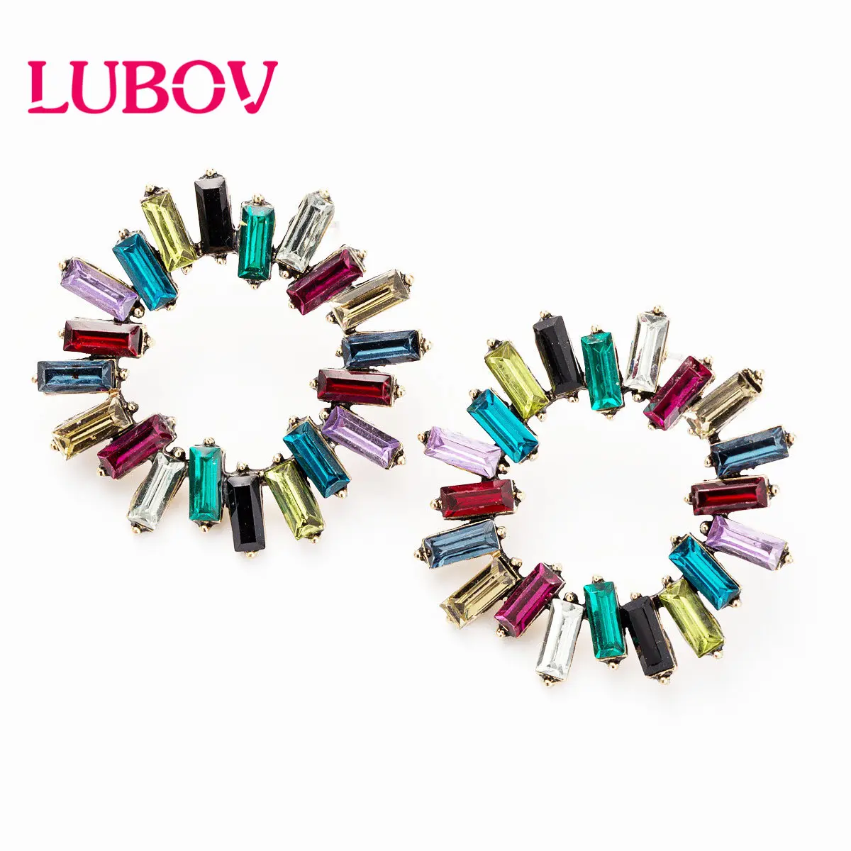 Женские серьги гвоздики с радужными стразами LUBOV летние для свадебной вечеринки