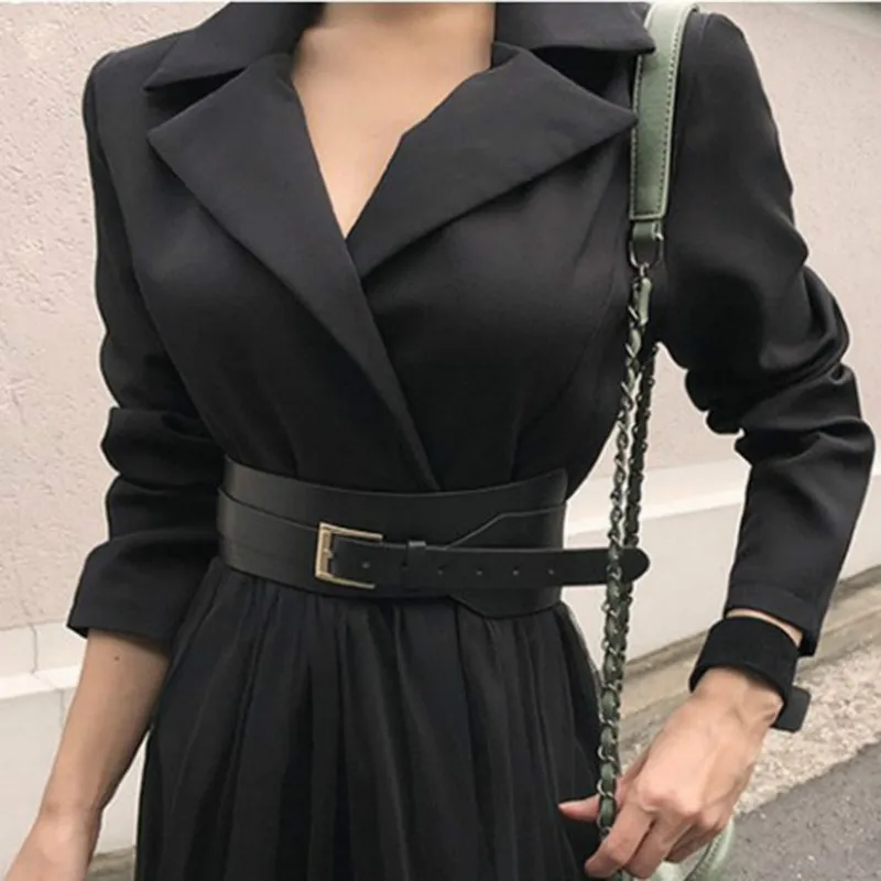 Платье трапеция большого размера Осеннее черное марлевое платье с длинным