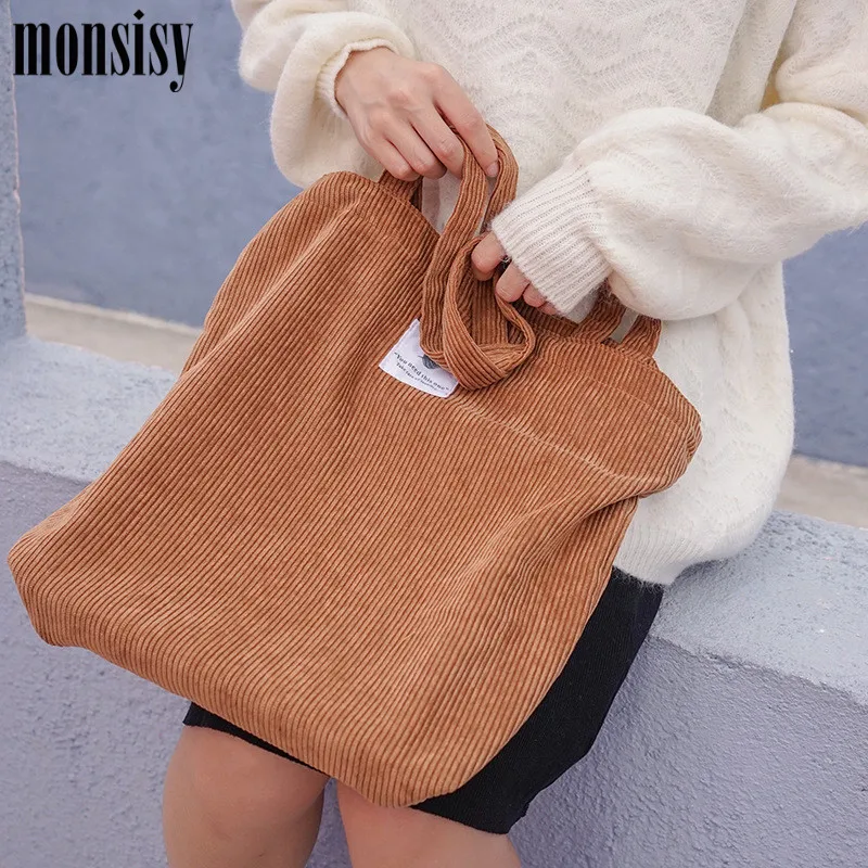 Monsisy Women Shopping Bag Girls Corduroy Shoulder Heavy Duty Female Solid Big Capacity Beach/Travel Ladies Folding | Багаж и сумки