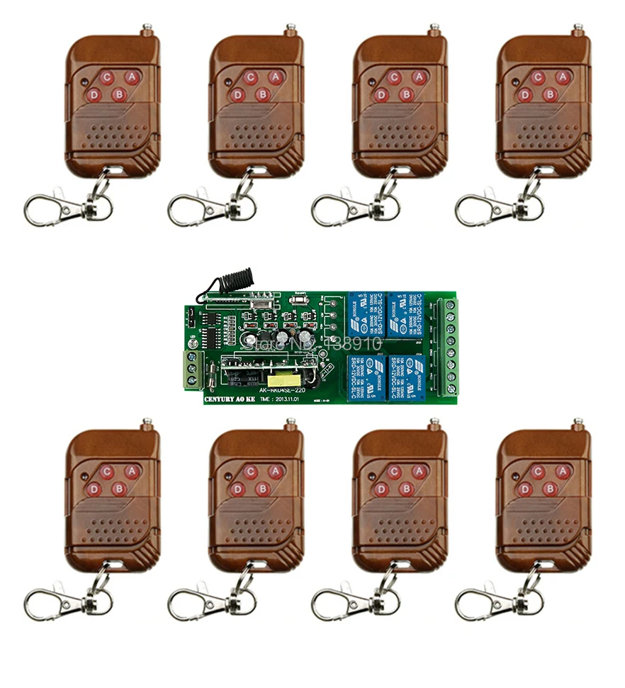 Беспроводной Радиочастотный релейный переключатель переменного тока 250 в 110 В 220 в 240 В 4 канала, система безопасности, 1 приемник и 8 Передатчиков 315 МГц
