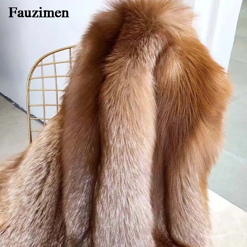 

women luxury winter warm thick fluffy real fox fur coat jacket parka outwear plus size XS-5XL