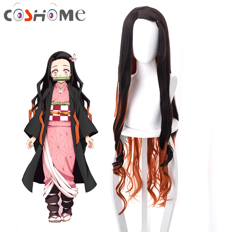 Coshome аниме Demon Slayer Kimetsu no Yaiba Kamado Nezuko парик косплей натуральный черный градиент