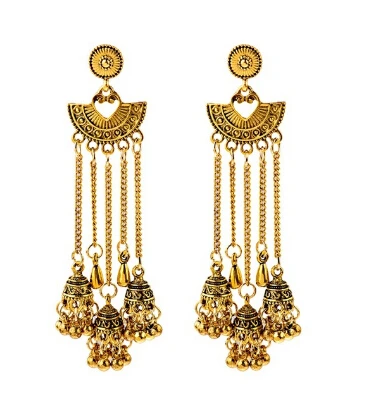 5408A Индийские окисленные серьги Jhumka Jhumki, индийские ювелирные изделия для женщин, золотые, серебряные, длинные серьги с кисточками, с ушками, для афганского, египетского, турецкий Цыганский - Окраска металла: 5408A