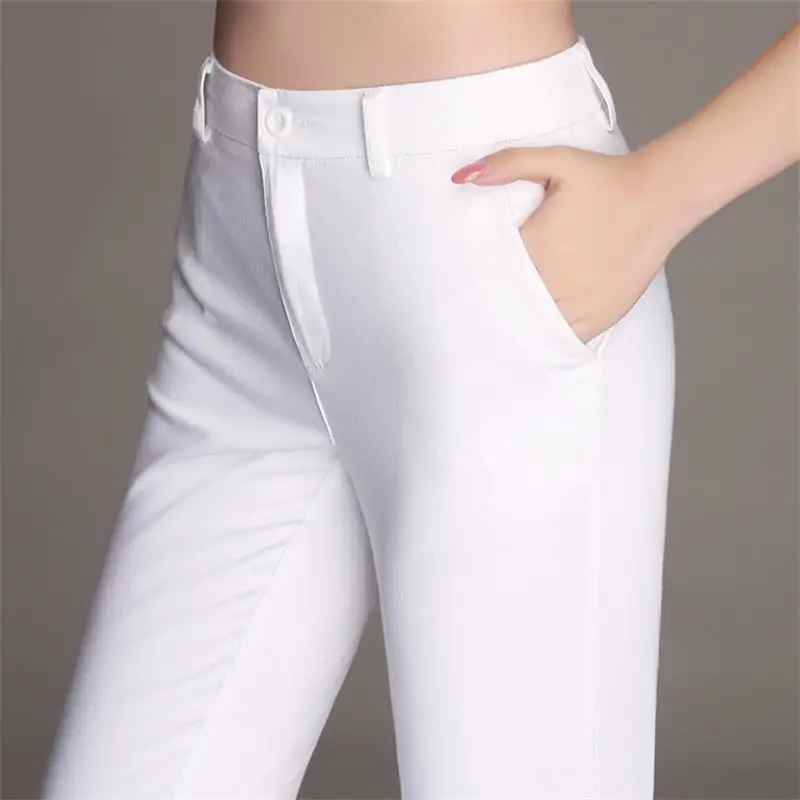 Женские однотонные брюки повседневные хлопковые с высокой талией 4 цвета