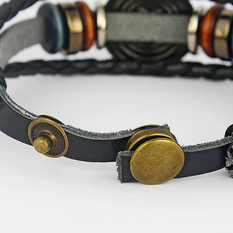 1 шт ручной работы Ретро Натуральная кожа Плетеный Шарм многослойный браслет