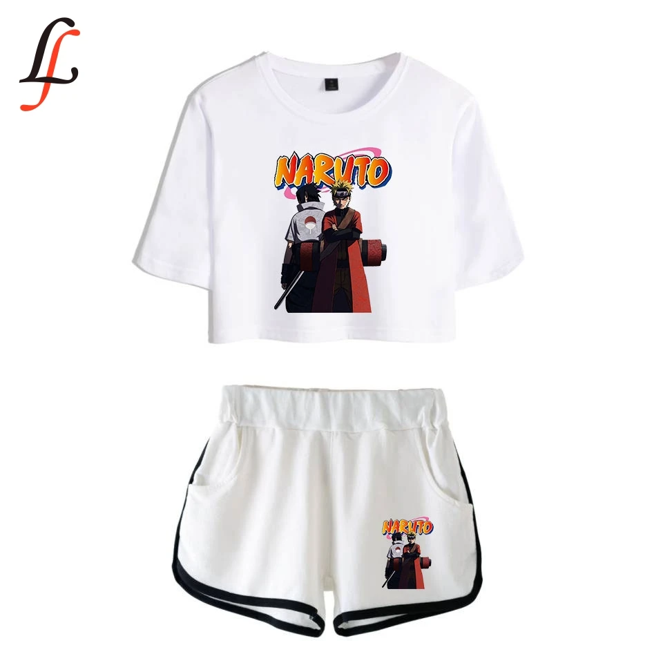 2019Naruto 2D Hot Sale Sexy Two Piece Sets Soft T-shirt and Elastic Shorts Kpop Harajuku New Fashion Fitness Style Clothing | Женская