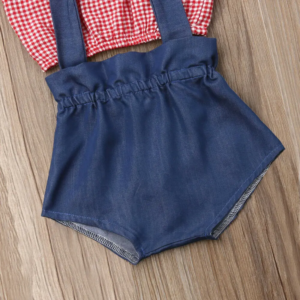 US Одежда для новорожденных малышей маленьких девочек клетчатый Топ укороченные