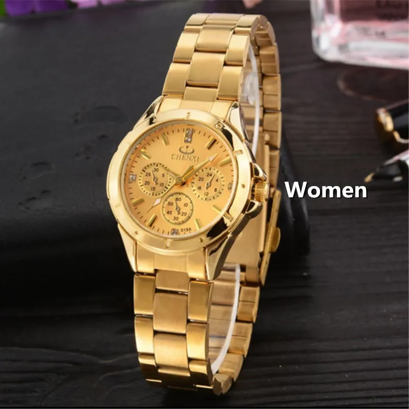 Women Gold CHENXI Lovers кварцевые часы для женщин и мужчин золотые наручные часы лучший бренд класса люкс Женские Мужские часы IPG золотые стальные часы PENGNATATE - Цвет: Women Gold